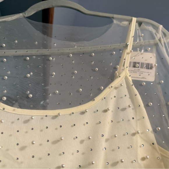 Davi & Dani Mesh Woman’s White Pearl & Rhinestone with Inner Dress Size Large - Picture 6 of 7